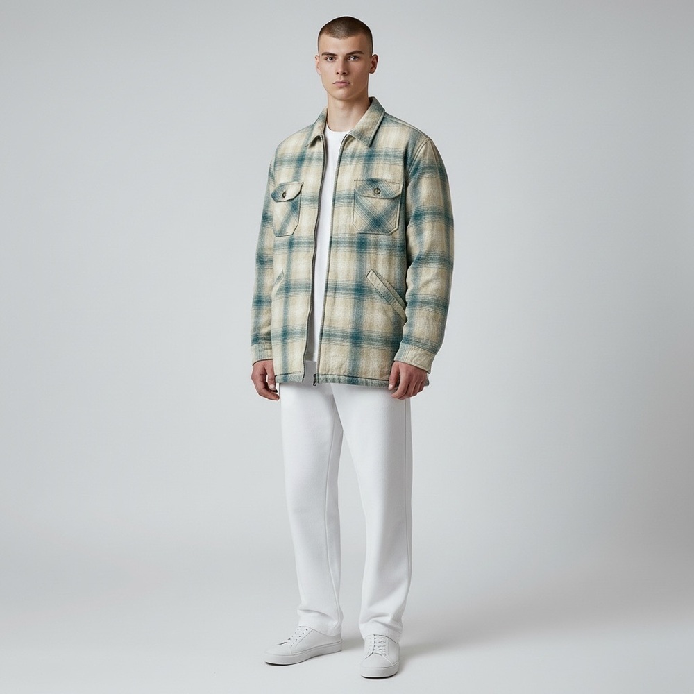 Vintage  Y2K Plaid Flannel Jacket Heavyweight Zip-Front Lumberjack Size Large